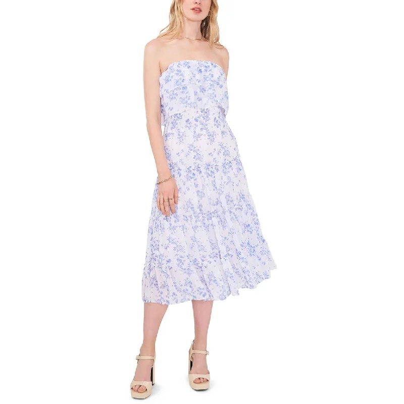 Floral Dress1.State Womens Chiffon Strapless Midi Dress