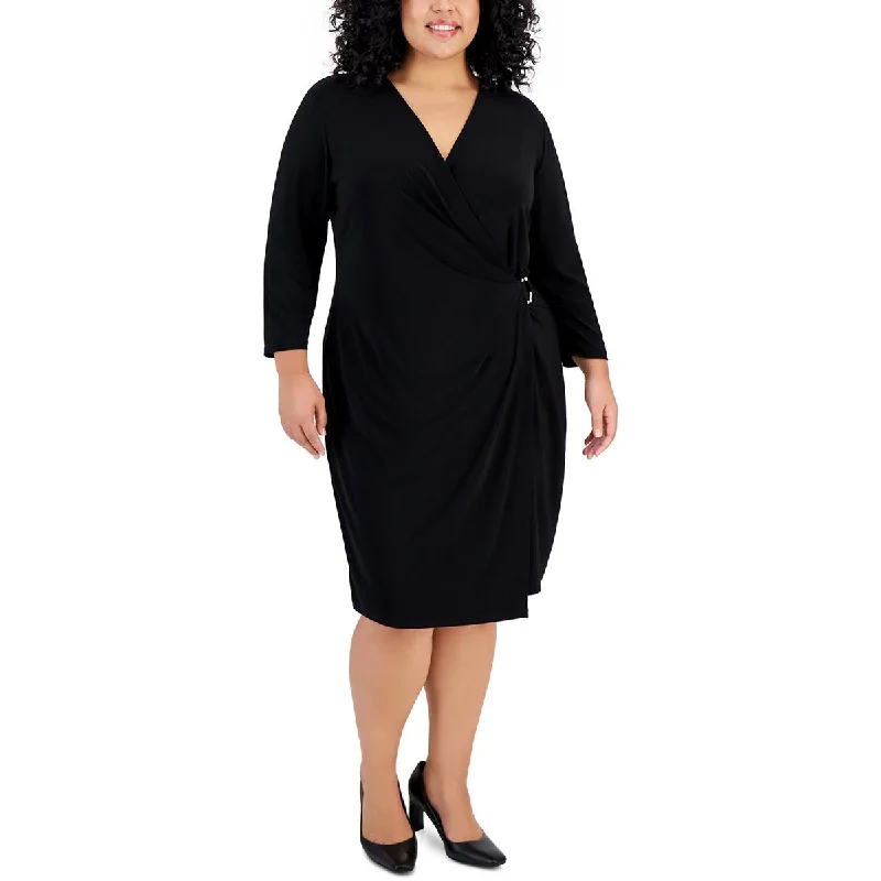 Button-Down DressKasper Womens O-Ring Midi Wrap Dress