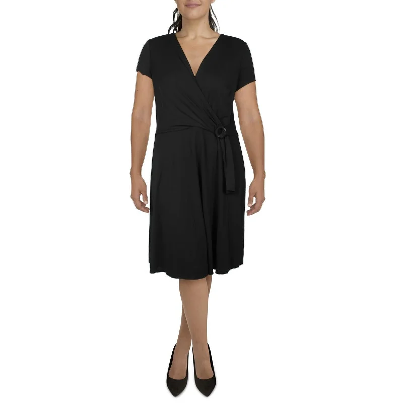 women's beach dressesLauren Ralph Lauren Womens Midi Faux-Wrap Shift Dress