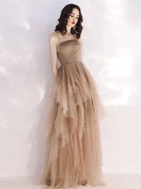 Bridesmaid DressChampagne Tulle Long Prom Dress Champagne Evening Dress