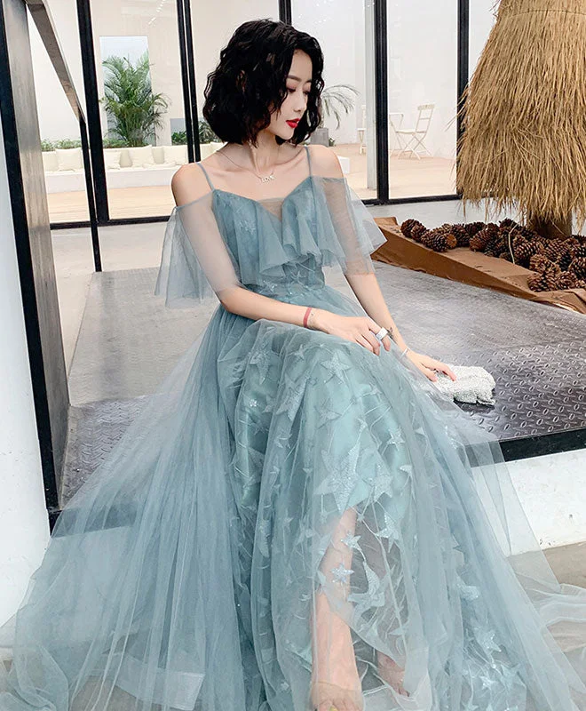 women's sustainable dressesGreen Tulle Lace Long Prom Dress Green Evening Dress