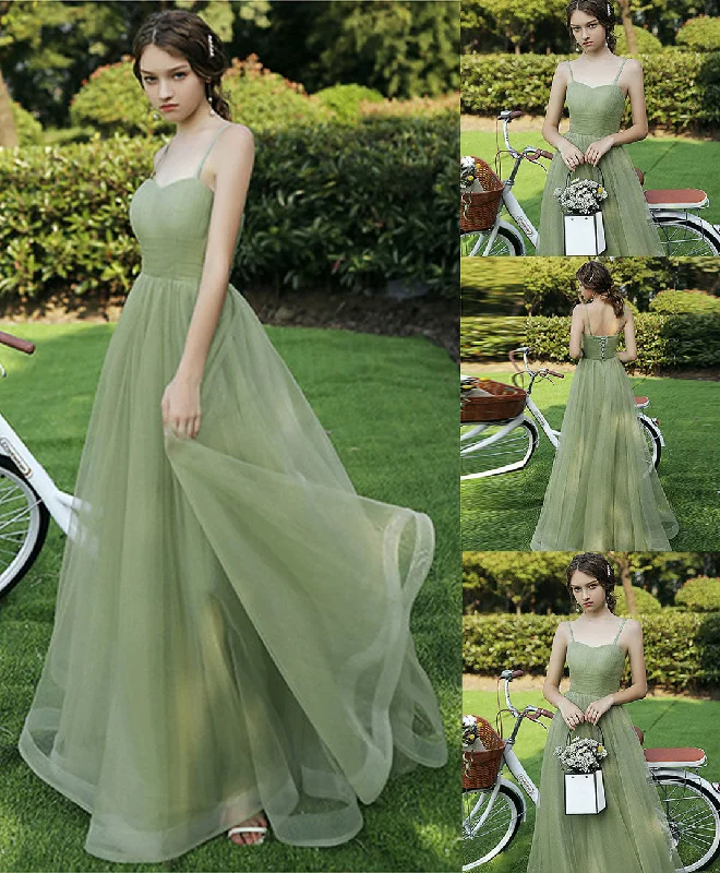 women's curve-hugging dressesSimple Sweetheart Tulle Green Long Prom Dress Green Evening Dress