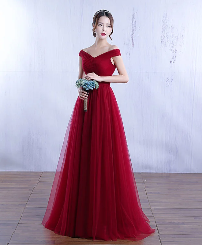 Asymmetric DressSimple V Neck Tulle A Line Long Prom Dress, Evening Dress