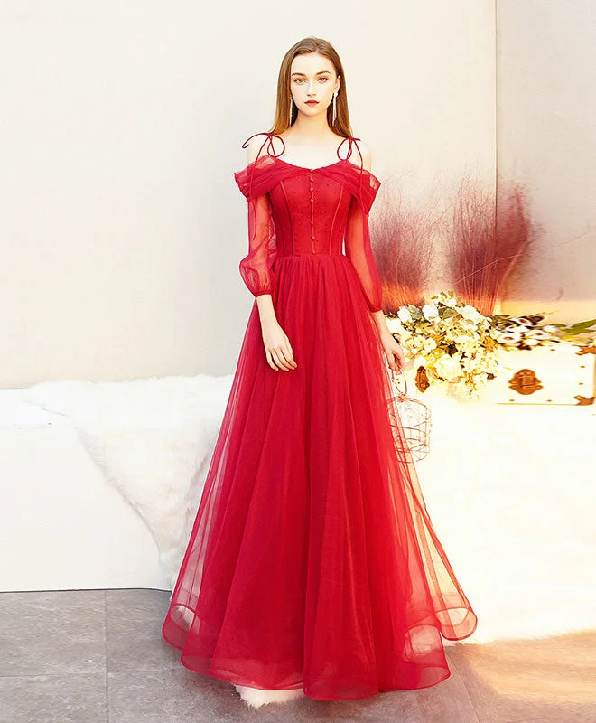 Tulle DressRed Tulle Long Prom Dress, Tulle Red Evening Dress