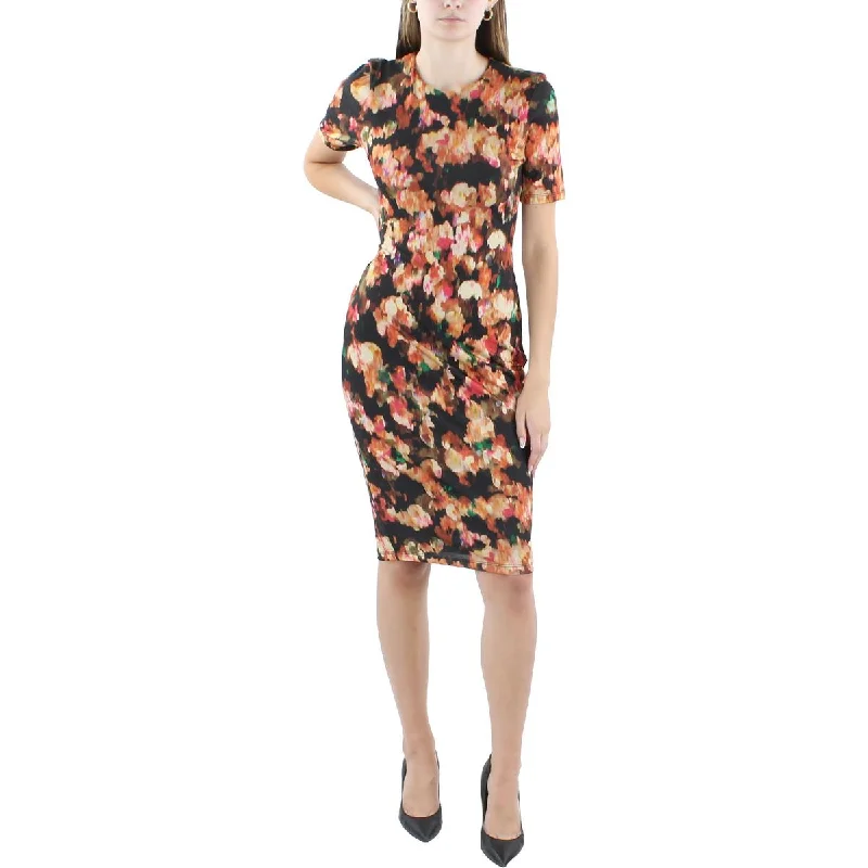 Knit DressBlack Halo Womens Midi Printed Sheath Dress