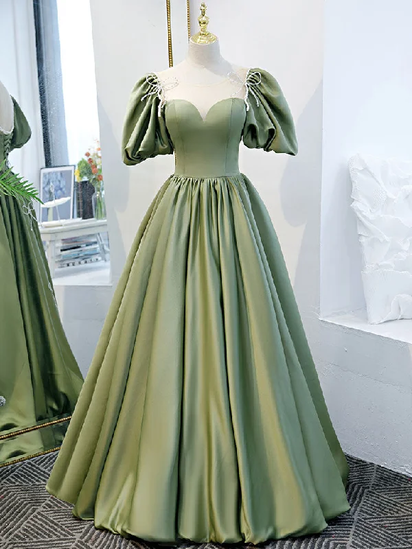 Maternity DressSimple Green Satin Long Prom Dress, Green Evening Dress