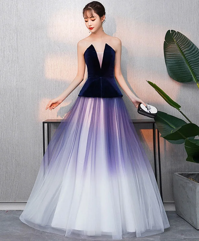 Formal DressSimple V Neck Tulle Purple Long Prom Dress, Purple Evening Dress