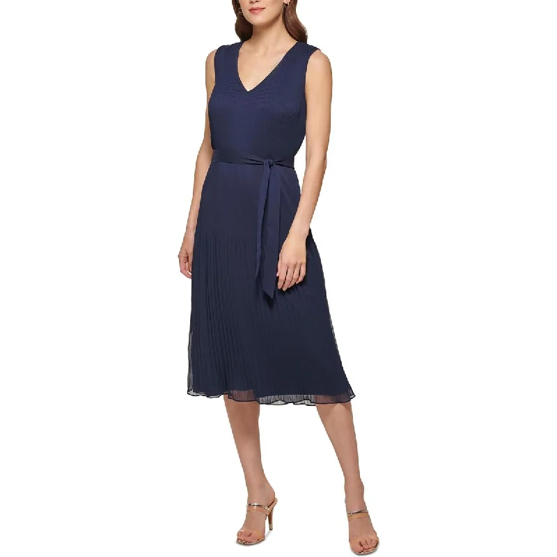 Denim DressDKNY Womens Pleated Polyester Midi Dress