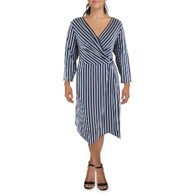 Asymmetric DressHarper 241 Womens Plus Striped Midi Wrap Dress