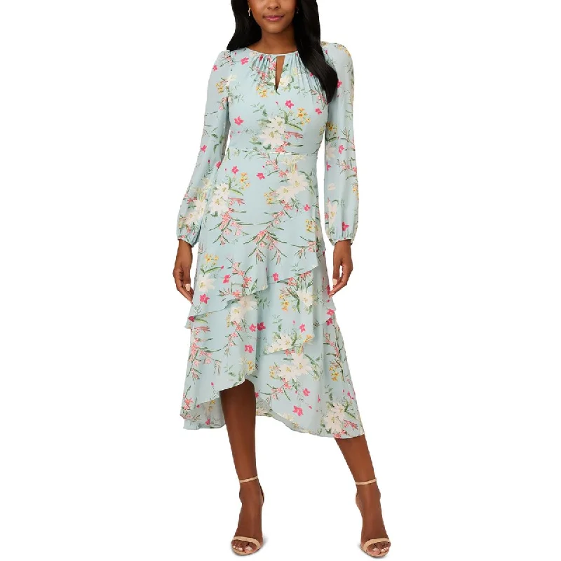 women's neon dressesAdrianna Papell Womens Floral Print  Midi Dress