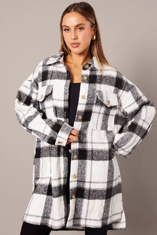 women's tops for those who want to create outfits that are both unique and memorableBlack Check Long Shacket Long Sleeve