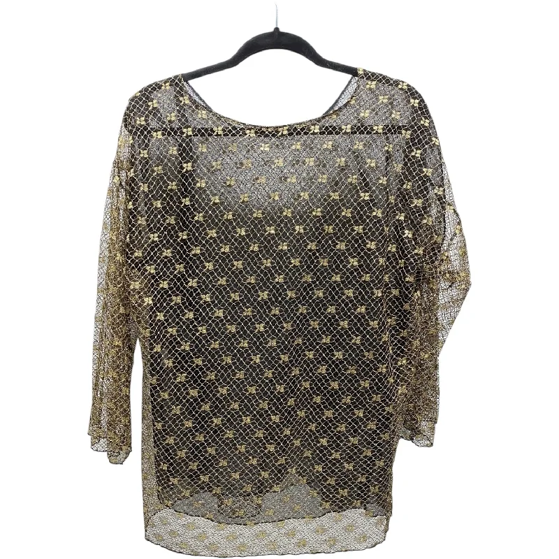 trendy women's topsBlouse 3/4 Sleeve By Clothes Mentor In Black & Gold, Size: L