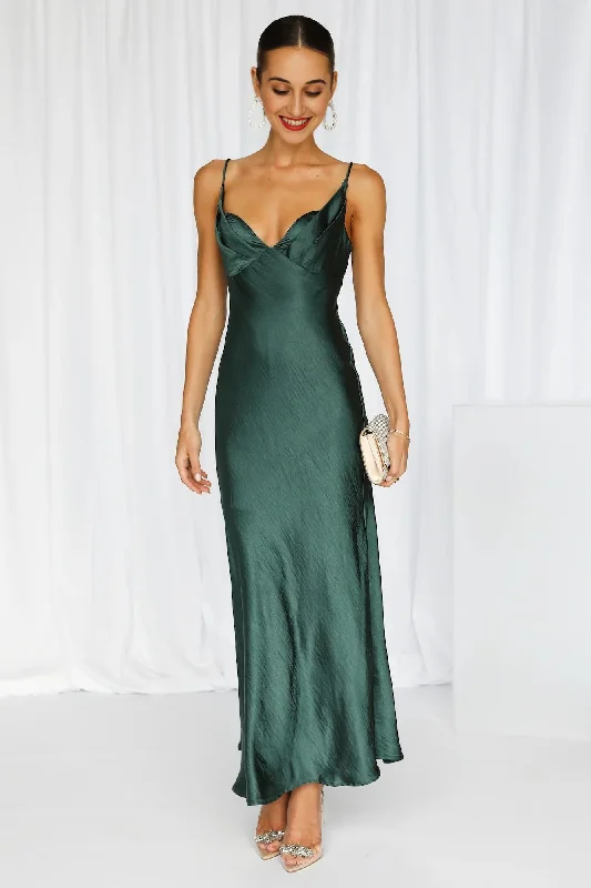 Velvet DressNo Cloudy Skies Satin Maxi Dress Forest Green