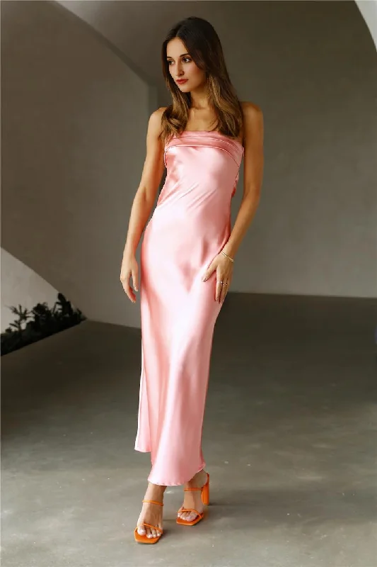 Embellished DressCoolness Calling Satin Maxi Dress Pink