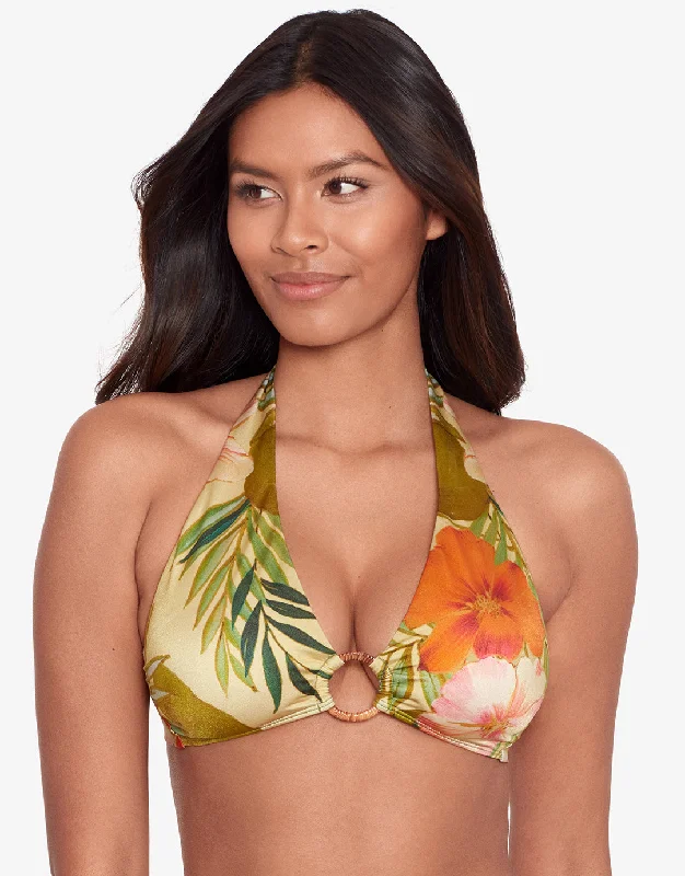 Lounge Female SwimwearIsland Tropical Rattan Ring Halter Bikini Top - Print