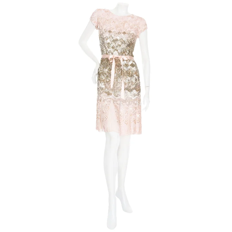 Beaded Dress2010 Pink Silk Sequin Embellished Pleated Mini Dress