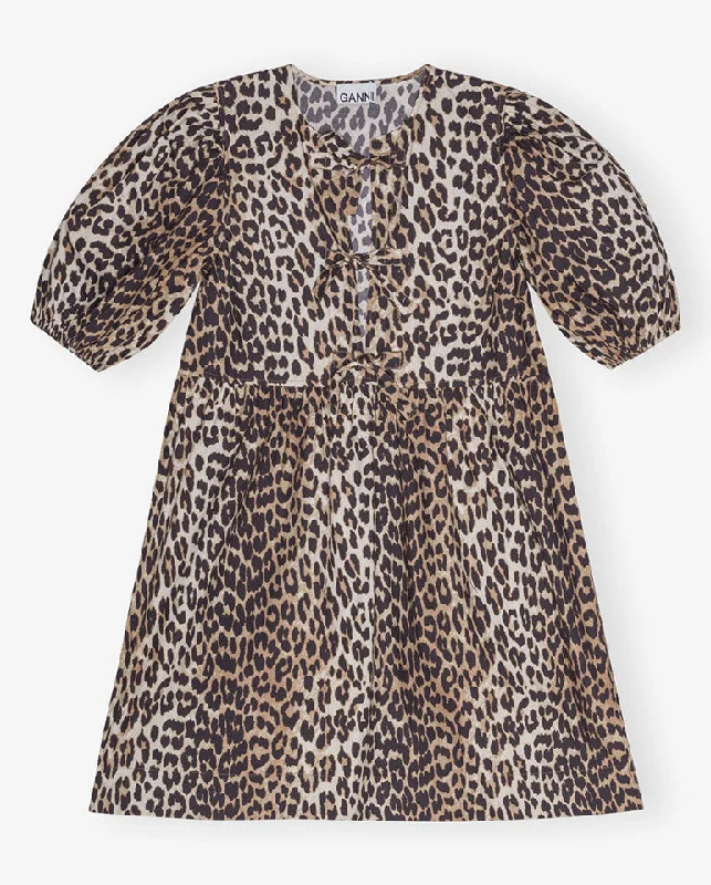 women's fair-trade dressesCotton Tie String Mini Dress Leopard