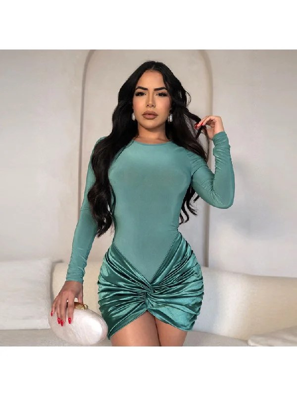 women's wrap dressesRuched Bodycon Long Sleeves Mini Dress