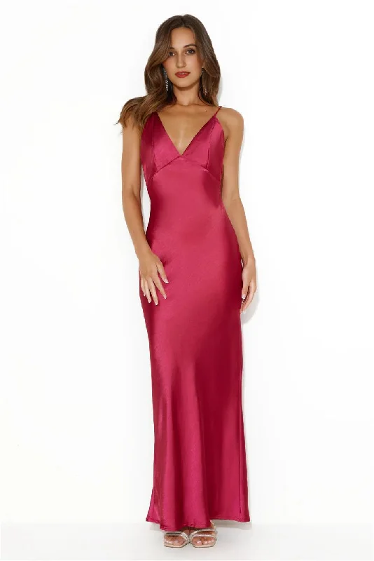 Laced DressNights Under Stars Satin Maxi Dress Berry