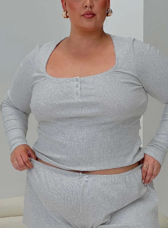 Sleepytea Rib Sleep Long Sleeve Top Grey Curve