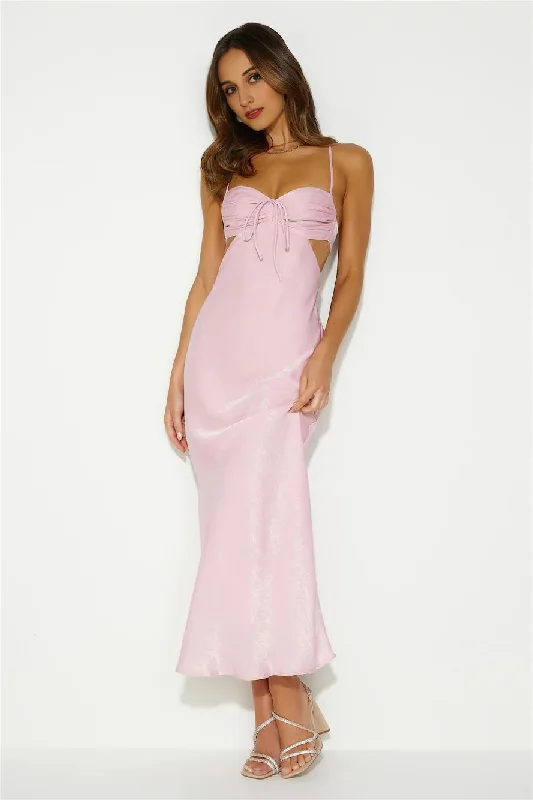 Designer DressMagic In Her Vibe Satin Maxi Dress Pink