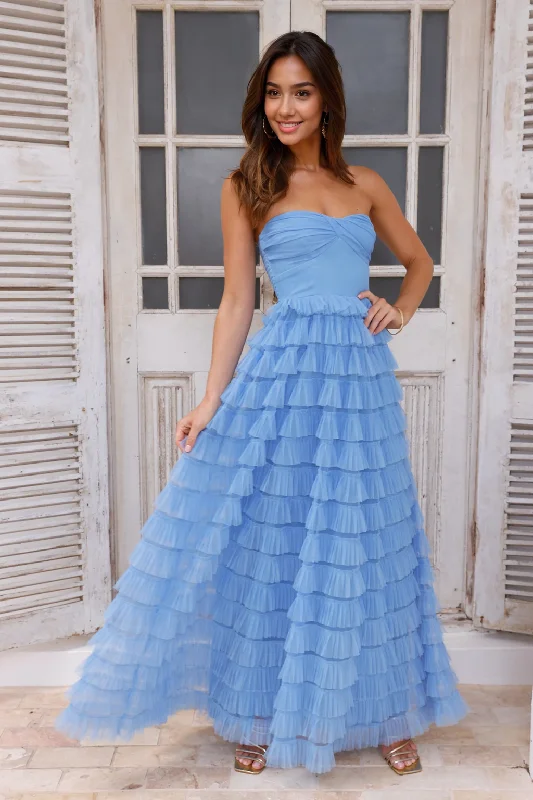 A-Line DressLovers In Paris Strapless Tulle Maxi Dress Blue