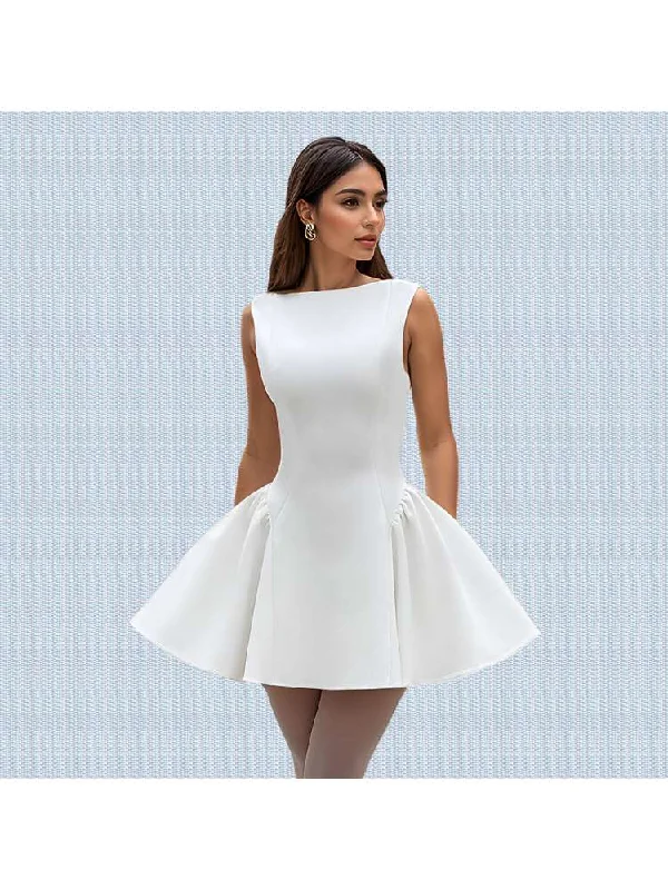 women's apple-shaped body dressesPlain Boat Neck Backless A-line Mini Dress