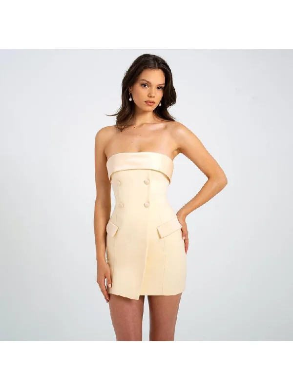 women's flowy dressesPlain Strapless Buckle Tailored Mini Dress