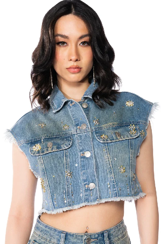 Y2K RHINESTONE MINI DENIM SKIRT