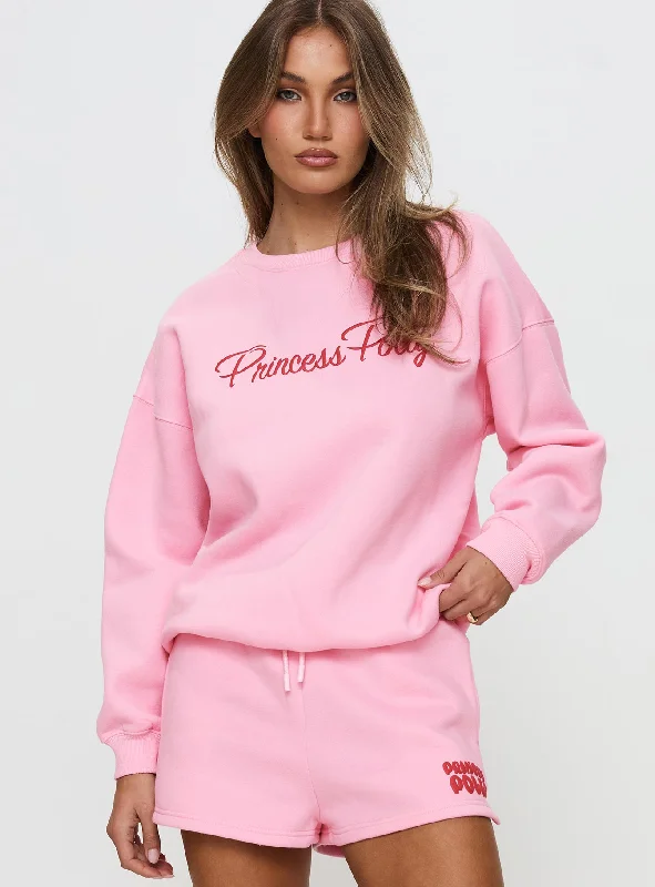 Princess Polly Classic Crew Neck Sweatshirt Bubble Text Pink