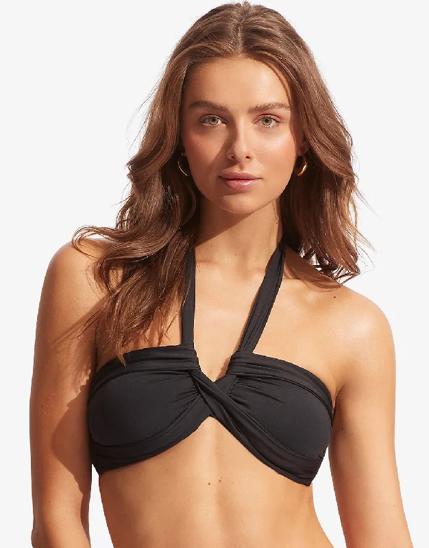 High-Waisted Bikini FemaleCollective Halter Bandeau Bikini Top - Black