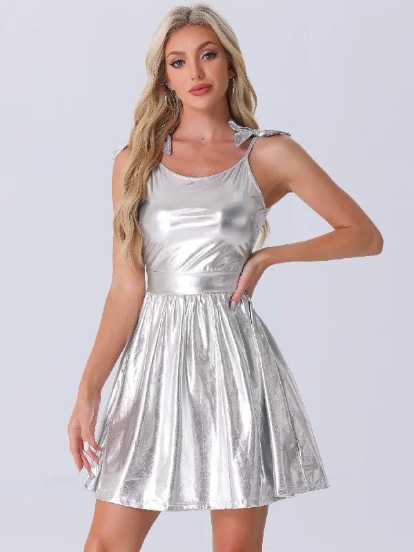 Sheath DressSpaghetti Straps Metallic A-Line Sleeveless Party Mini Dress