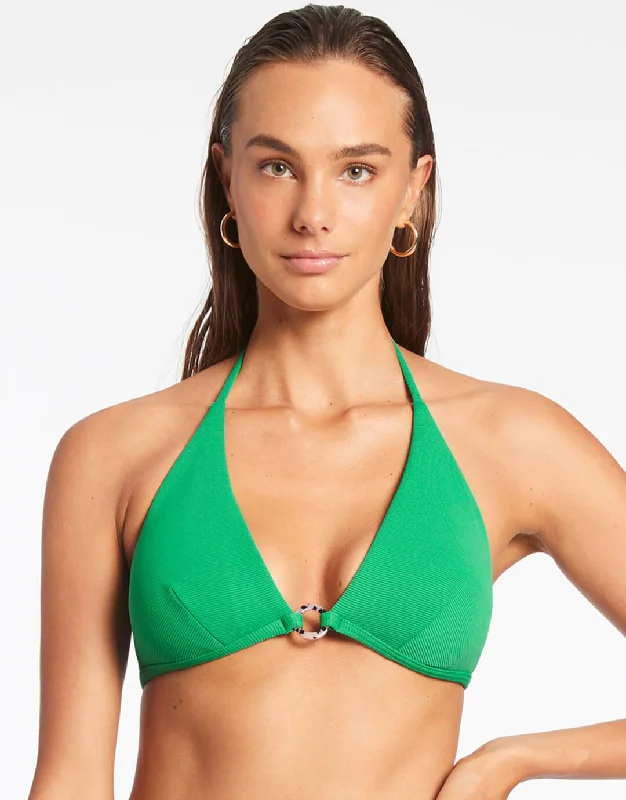 Metallic Female SwimwearIsla Rib Halter Bikini Top - Green