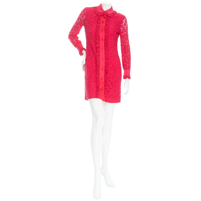 Velvet Dress2015 Coral Red Cotton Lace Satin-Trim Mini Dress