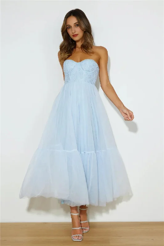 women's body-skimming dressesRoyal Treasure Tulle Maxi Dress Blue