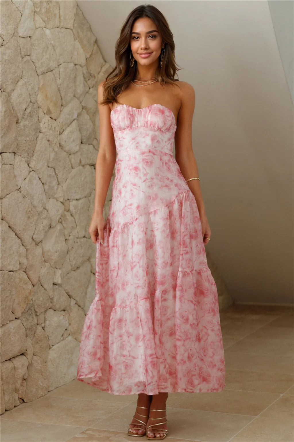 women's chiffon dressesHer Best Version Strapless Maxi Dress Pink