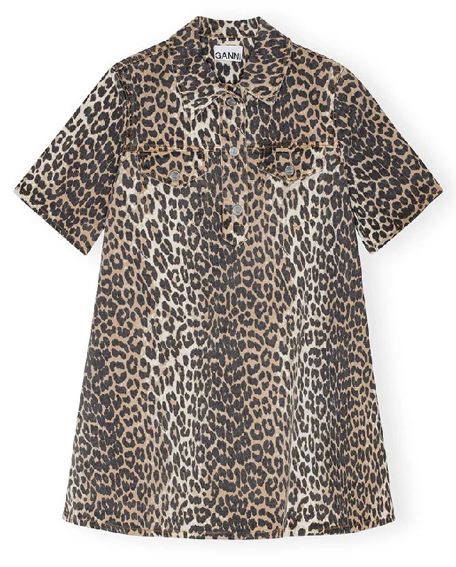 women's affordable dressesPrint Denim Mini Dress Leopard