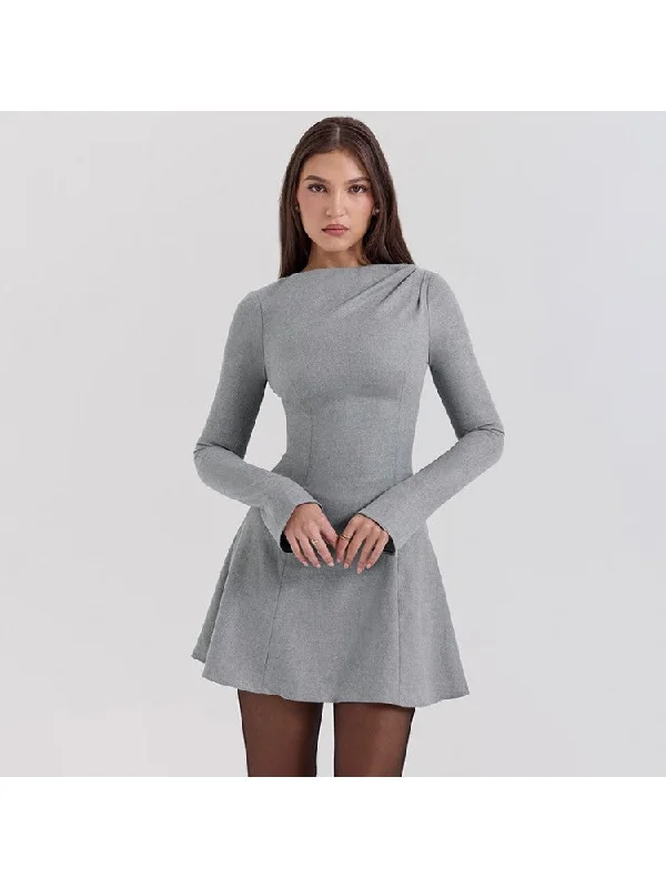 women's stylish dressesPure Color High Rise Long Sleeves Mini Dress