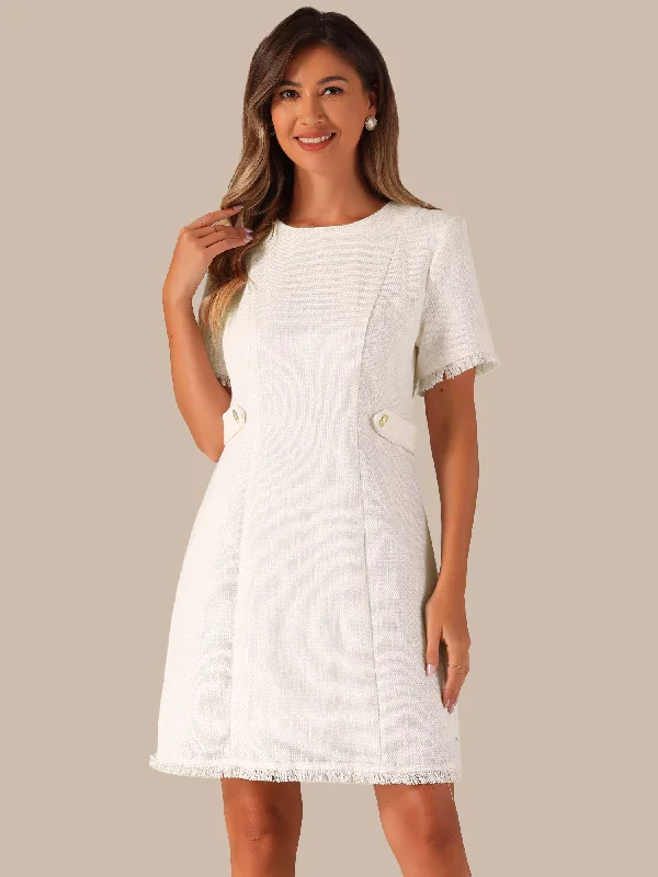 Jersey DressTweed Round Neck Short Sleeves Textured Mini Dress