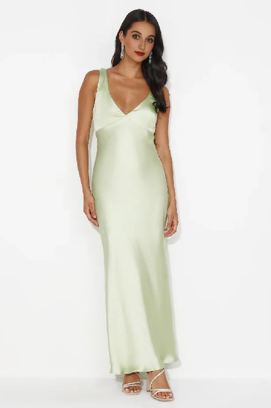 women's flowy dressesIndigo Fields Satin Maxi Dress Green