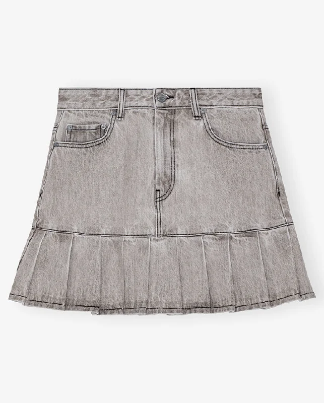 women's retro dressesDenim Pleated Mini Skirt Gray Quill