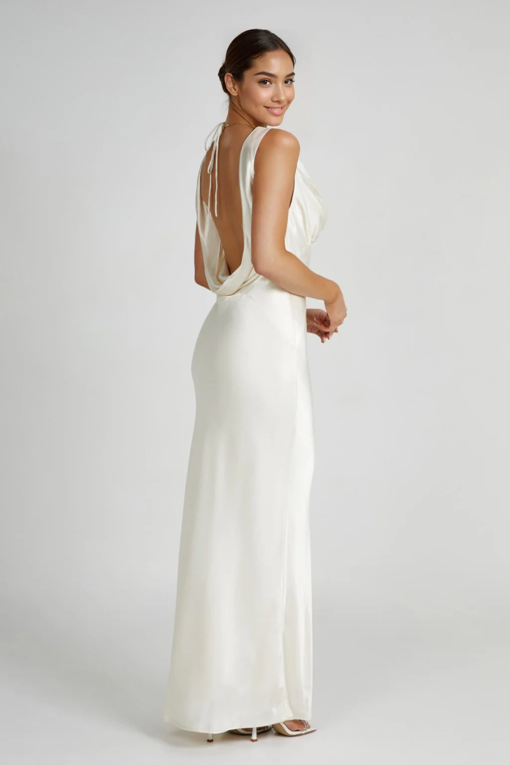 women's high-end dressesAngelique Satin Cowl Back Maxi Dress - Ivory