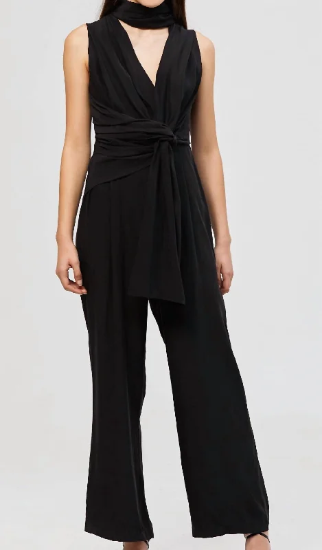 women's skiing pantsAlma Silk Jumpsuit In Black