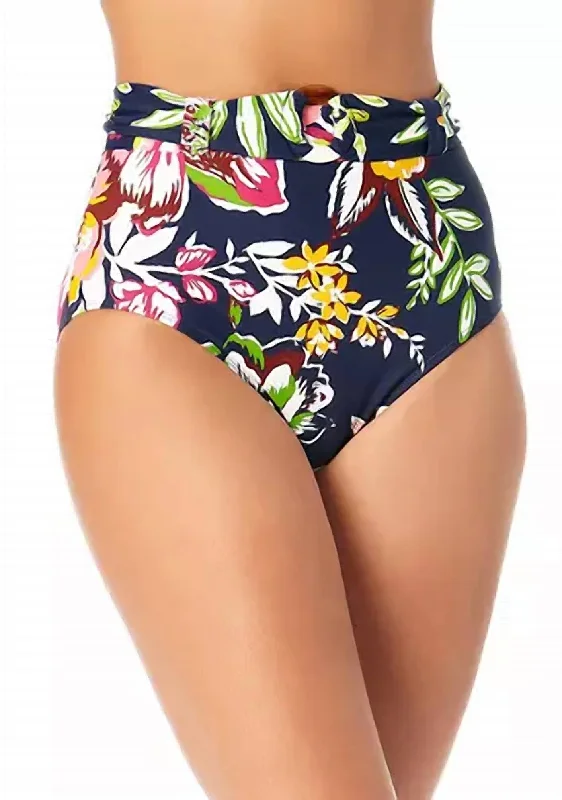 Vibrant Sports Swimwear FemaleBelted High Waist Swim Bottoms In Tropical Bloom