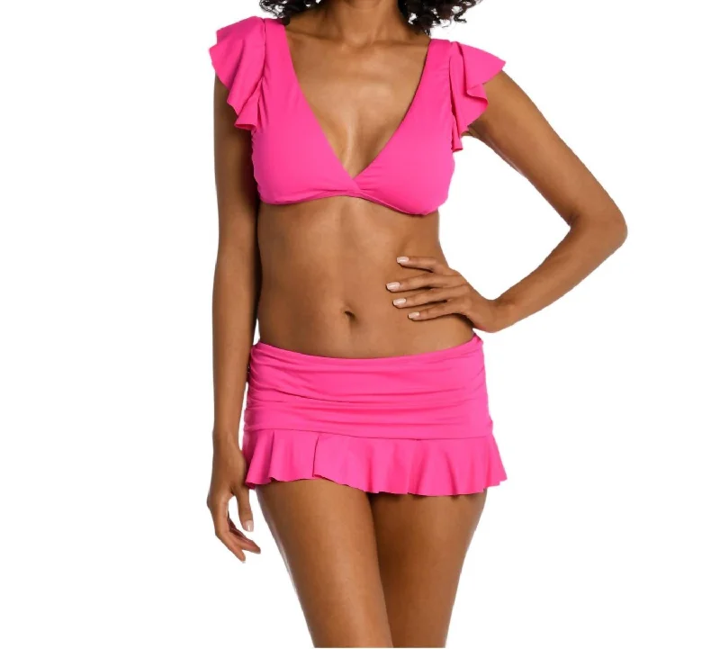 Separates Female SwimwearIsland Goddess Ruffle Arm Bra Top In Pop Pink