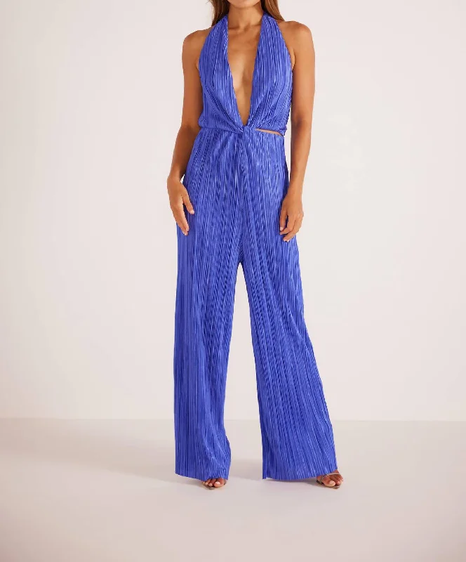 women's running pantsIzzy Halter Jumpsuit In Cobalt