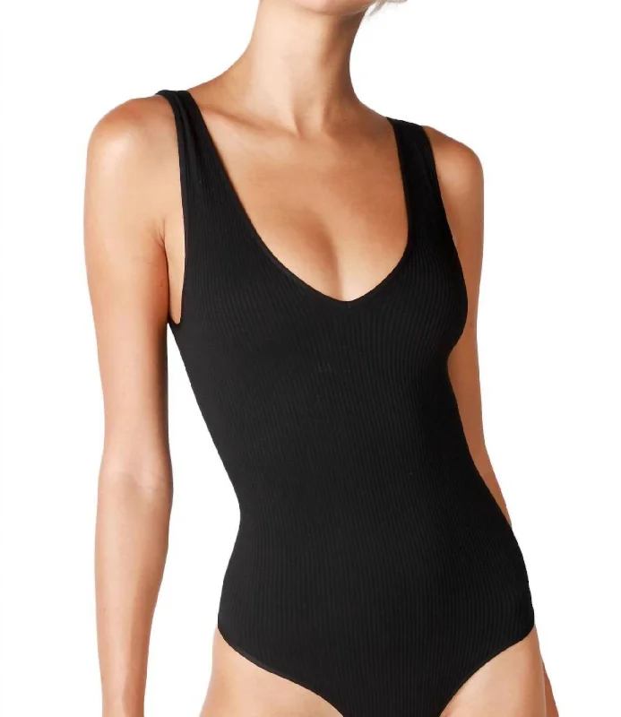 Comfy Kaftan FemaleRibbed V Neck Tank Bodysuit In Black