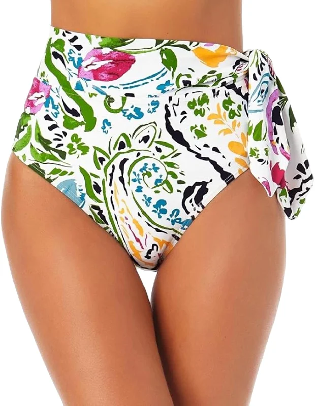 Stretchy Female SwimwearSoft Band Side Tie Swimsuit Bottom In Petal Paisley