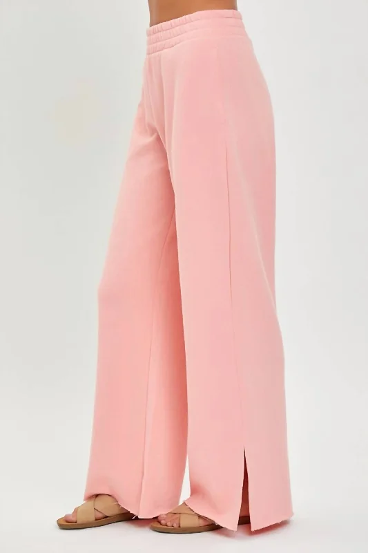 women's capri pantsSoft Knit Wide Leg With Slit Lounge Pants In Blush