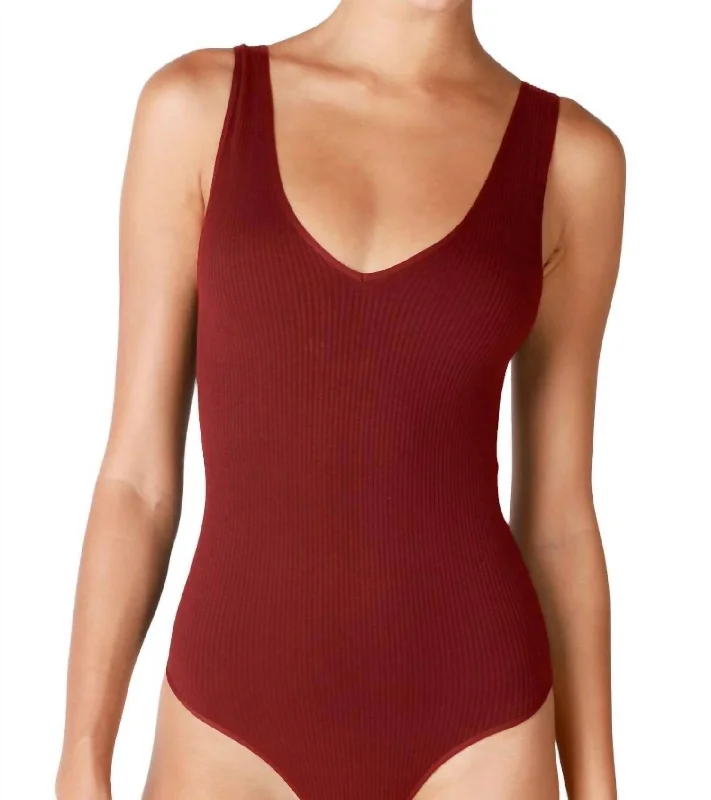 High-Neck One-Piece FemaleV Neck Tank Bodysuit In Sundried Tomato